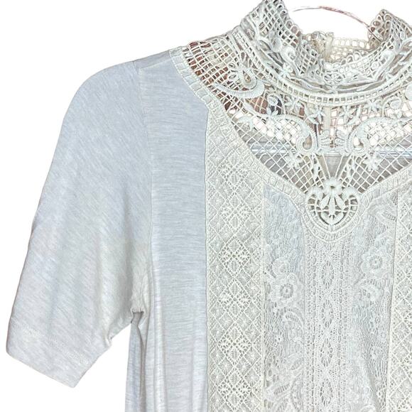 Anthropologie Tiny XS Celine Lace Top Blouse Cream Crochet Neckline Romancecore - Picture 2 of 9